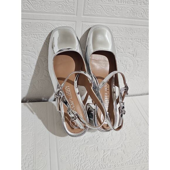 Sam and Libby Slingback Mary Jane Pumps Block Heel Womens 8 Silver - Picture 12 of 12